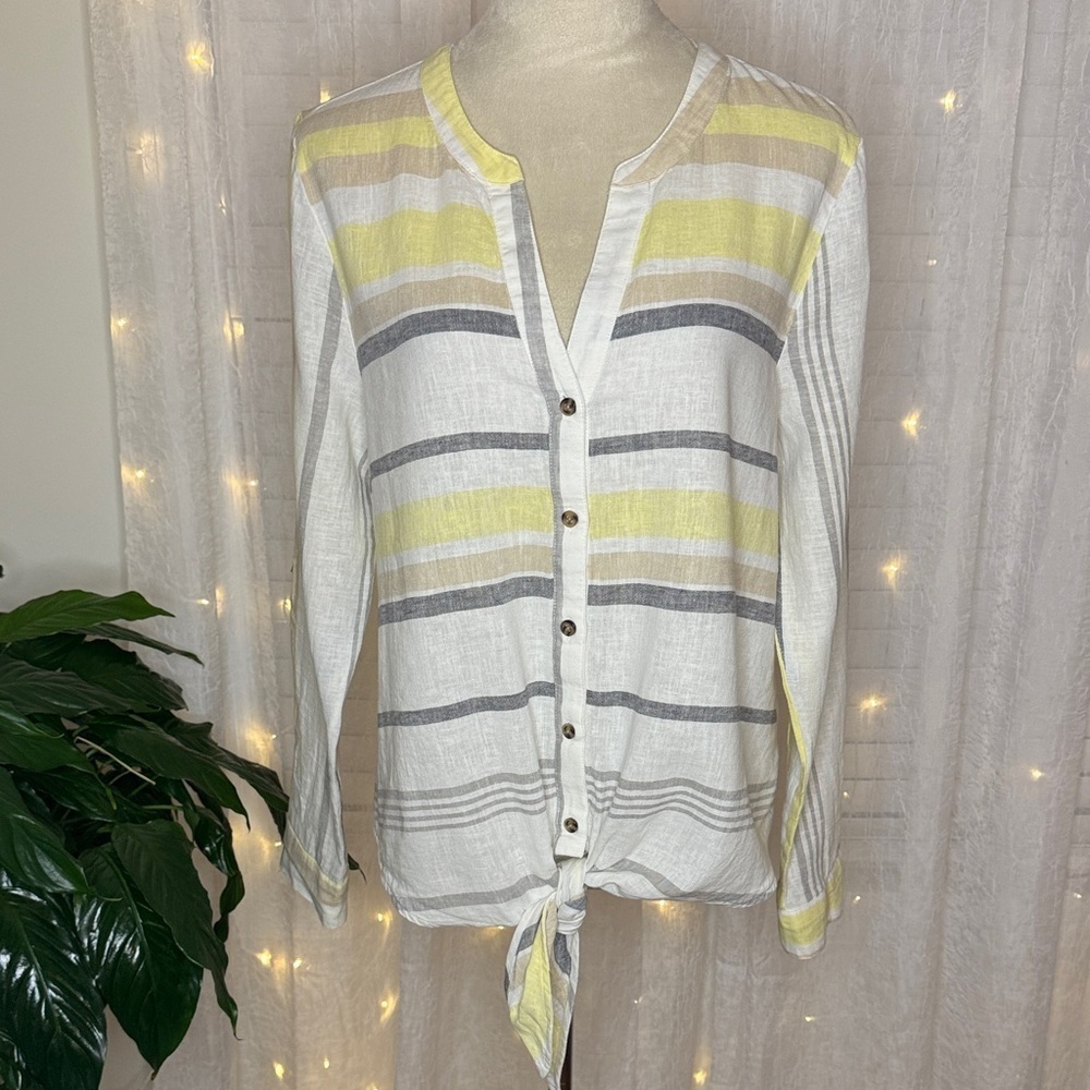 Marled Button-Down Shirt with Yellow and Gray Stripes